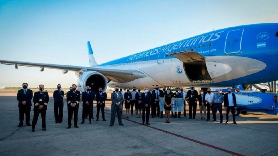 Avión argentino que traerá las vacunas.