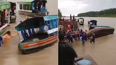 Volcó una chalana en el puerto de Bermejo por las fuertes lluvias