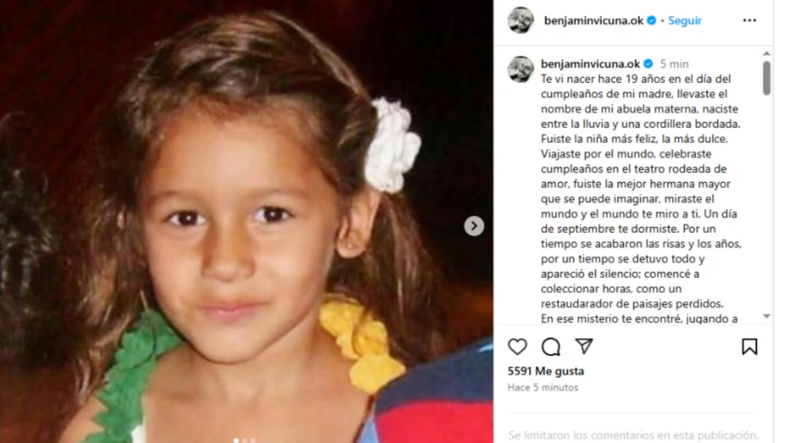 Sentido mensaje de Benjamín Vicuña para Blanquita. (Foto: Instagram/benjaminvicuna.ok)