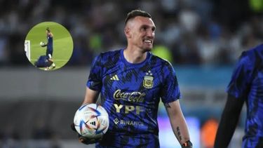 Fiesta total en El Monumental: Armani bailó como el Dibu Martínez por pedido del público.