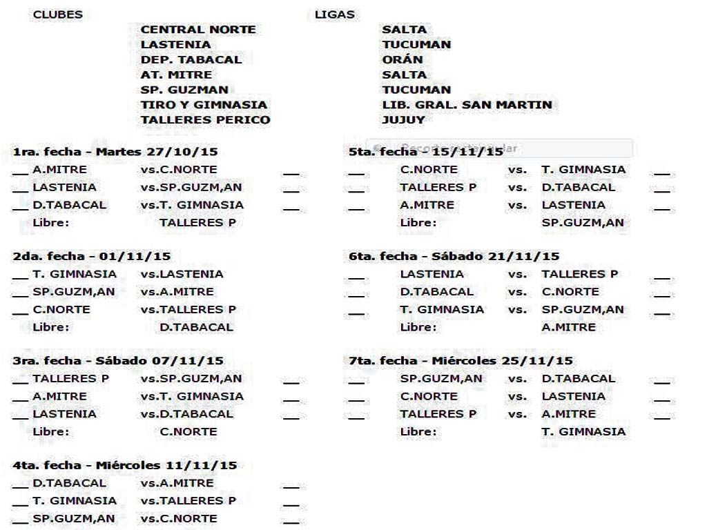 Torneo Federal B - Fixture