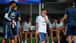 Lionel Messi en una práctica de la Selección.