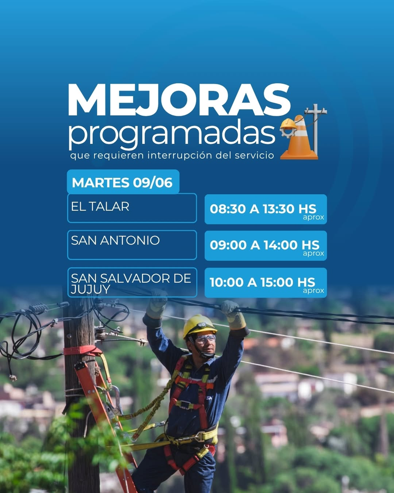 Interrupción programada de energía en San Salvador, El Talar y San Antonio