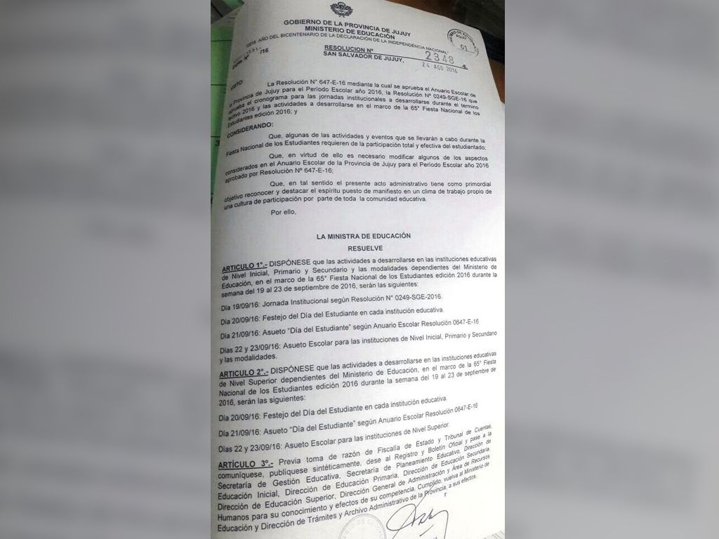 Resolución del Ministerio