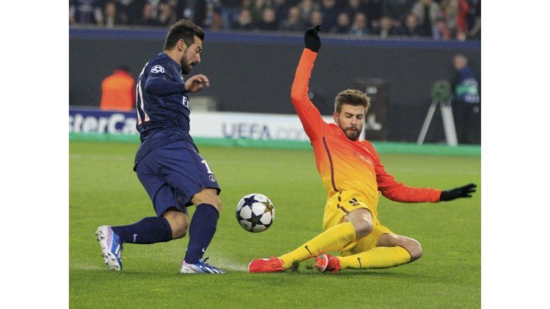 Lavezzi en el PSG contra Barcelona