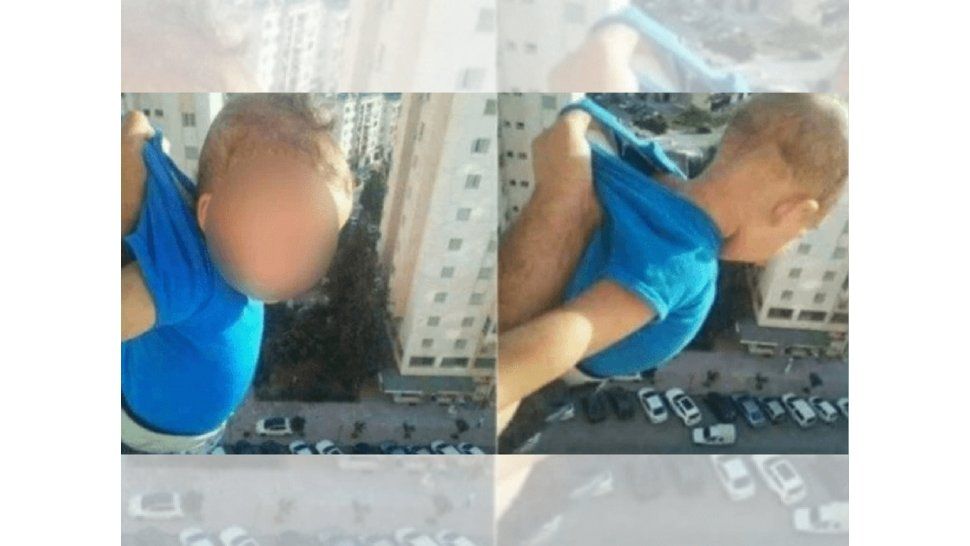 Niño a punto de ser arrojado