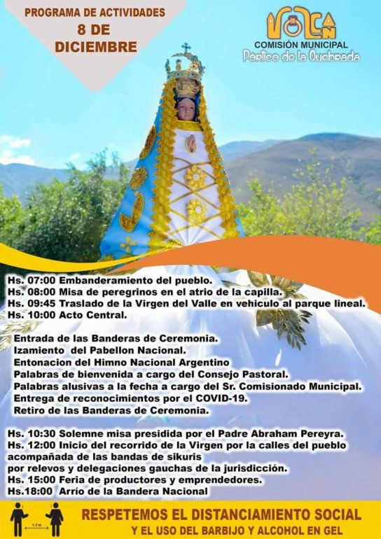 Cronograma de actividades por la Virgen del Valle 