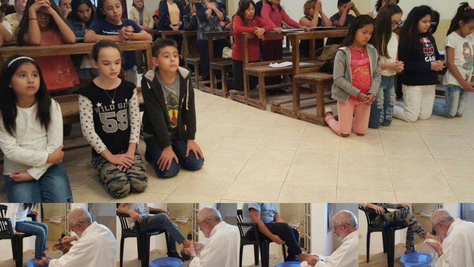 se realizo el tradicional lavatorio de los pies a chicos del b° los huaicos 