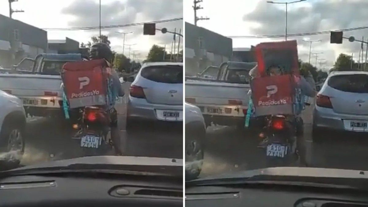 Un repartidor fue filmado mientras llevaba a un nene en la caja del delivery.&nbsp;