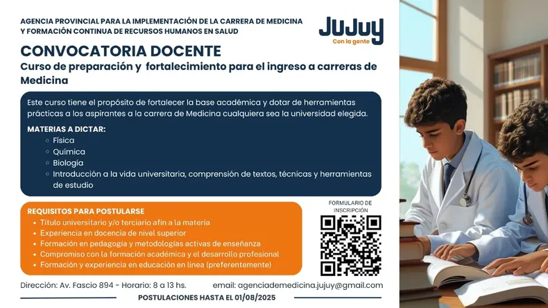Convocan a docentes jujeños para la carrera de Medicina