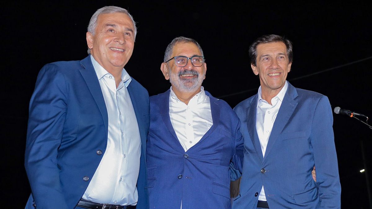 Raúl Jorge, candidato a intendente; Carlos Sadir a gobernador y Gerardo Morales a presidente.