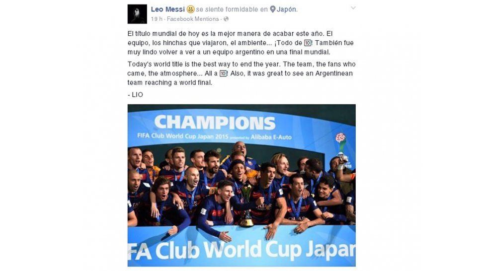 publicación de Messi en Facebook