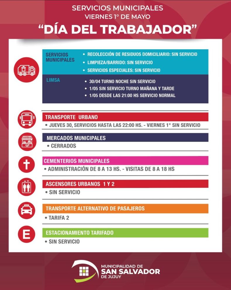 Así funcionarán los servicios municipales durante el feriado del viernes en San Salvador de Jujuy