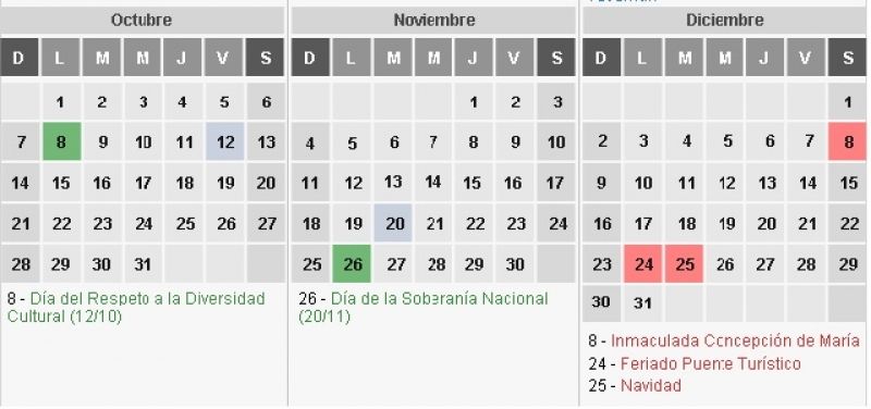 Calendario de feriados na