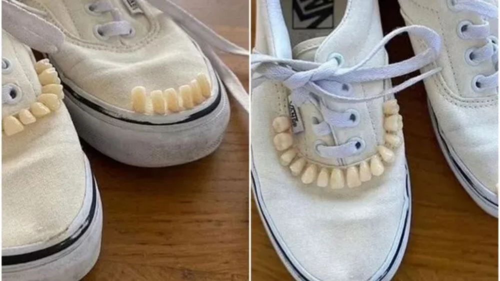 Vendían zapatillas con dientes humanos en Internet y un usuario no dudó en encontrar el insólito hallazgo.