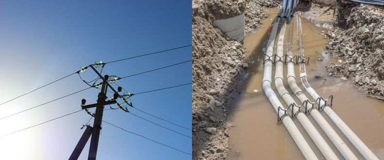 líneas eléctrica aérea y línea eléctrica subterránea