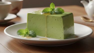 Gelatina de té verde y yogur griego.