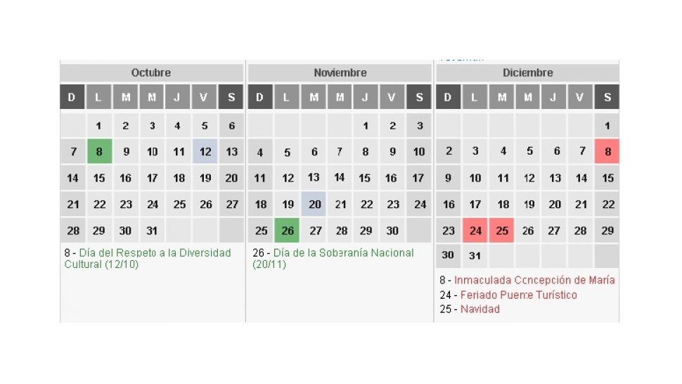 Calendario de feriados na