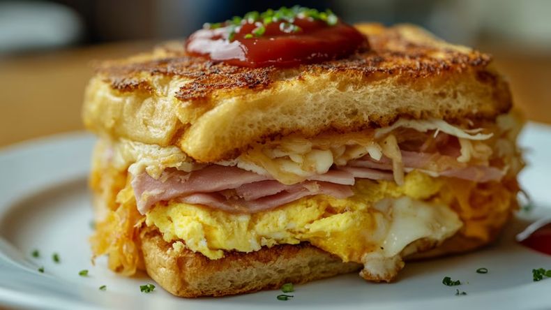 El sándwich coreano mezcla huevo, repollo, pan tostado y un toque dulce en cada bocado.