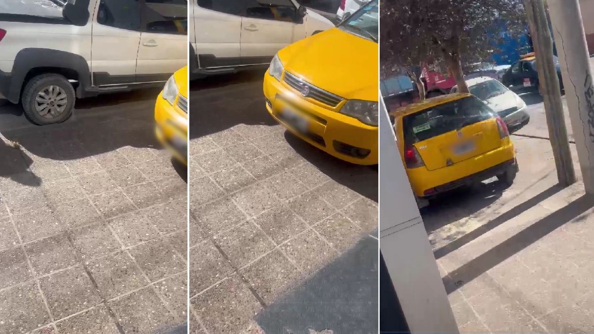 Un taxi amarillo se subió en contramano en la vereda de la José de la Iglesia