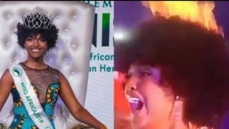 A Miss África se prendió fuego el pelo en el momento de la coronación