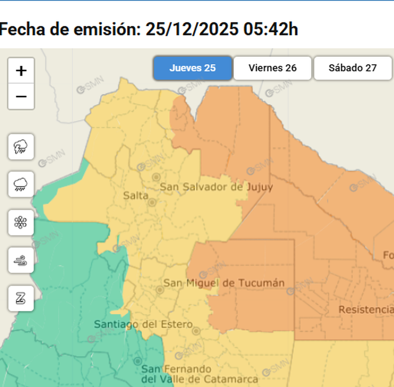 Hay alerta por tormentas en nueve provincias para esta Navidad