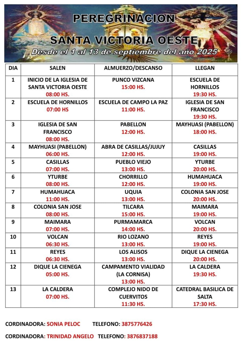 Itinerario durante su recorrido de Jujuy a Salta&nbsp;