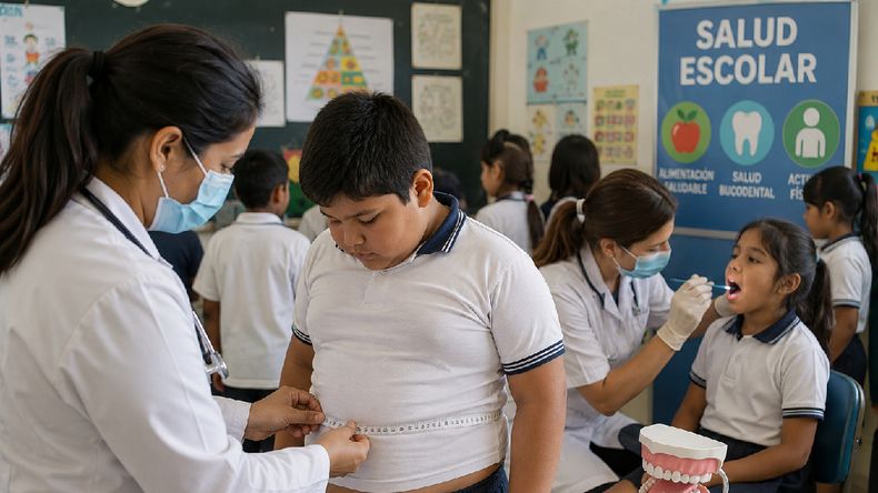 Salud escolar: alertan por sobrepeso, obesidad y problemas bucodentales (Foto generada con IA)