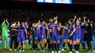 Las jugadoras de Barcelona tras lograr la clasificación a las semifinales de la Champions League2 de 3
