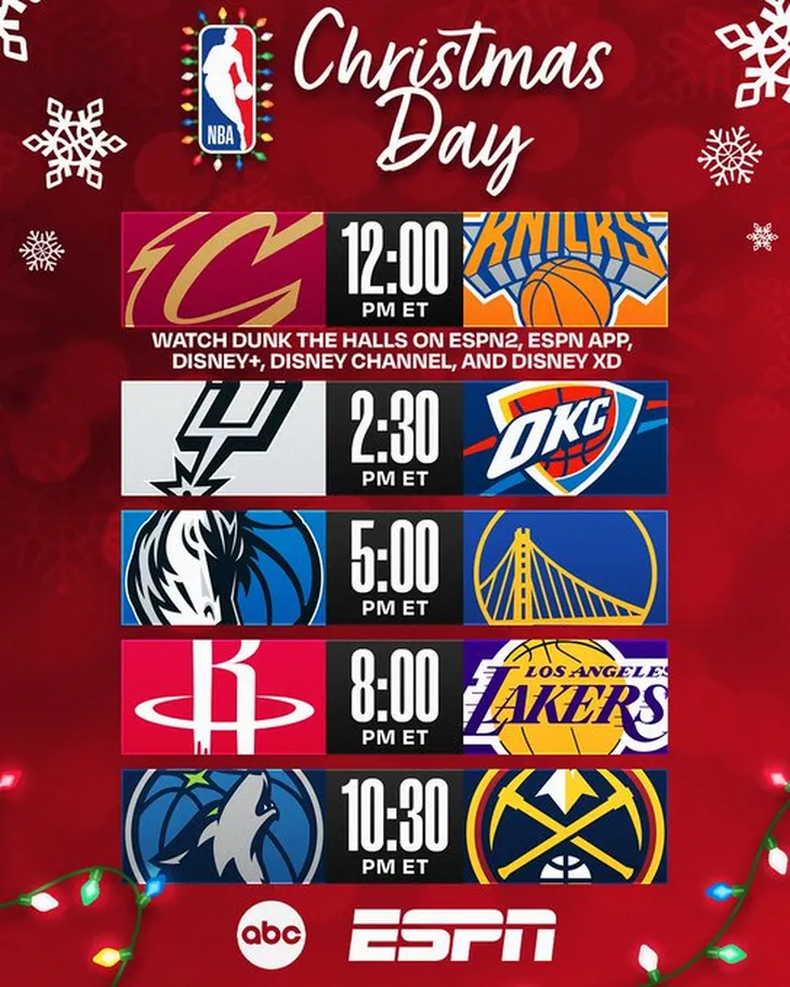 La liga confirmó los horarios del tradicional “Christmas Day”, una jornada especial que reúne a franquicias históricas y promete una maratón del mejor básquet.