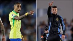 La intimidad del abrazo entre Lionel Scaloni y Raphinha en Argentina-Brasil.