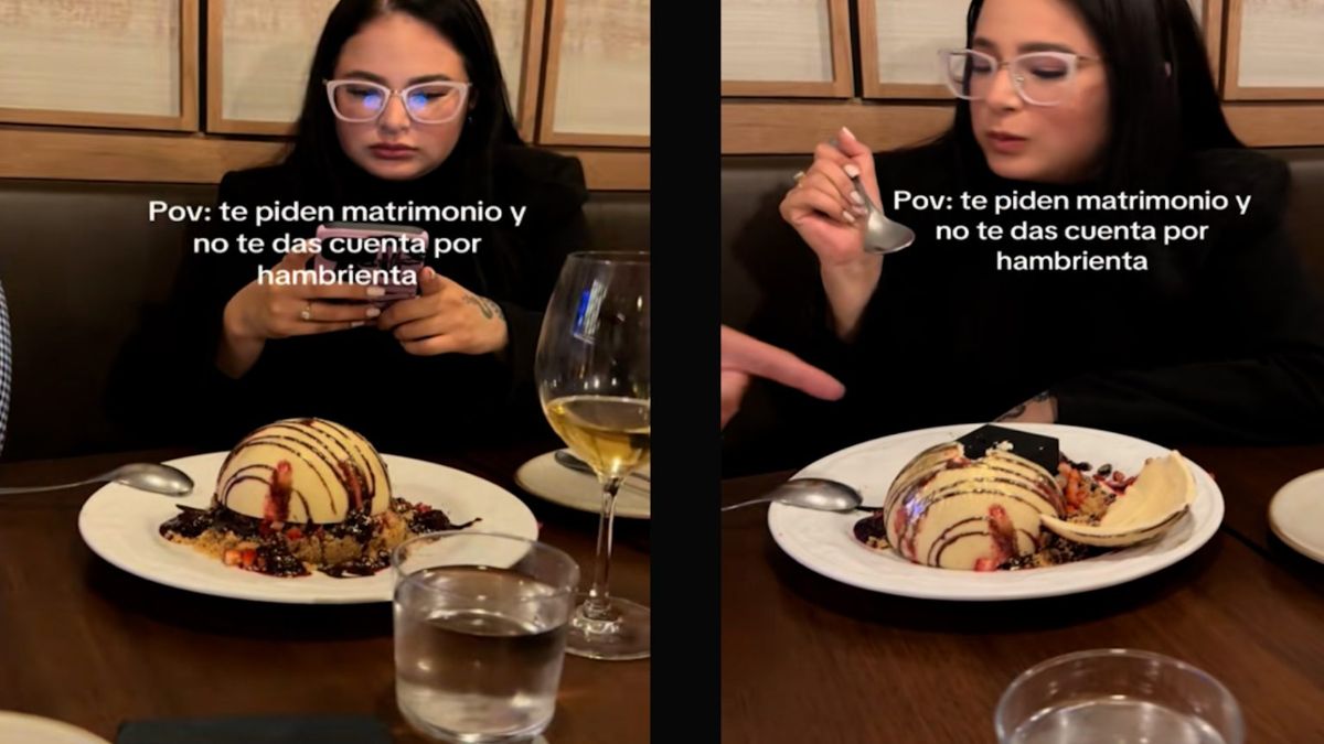 Le propusieron matrimonio pero no se dio cuenta por estar demasiado concentrada comiendo el postre. &nbsp;