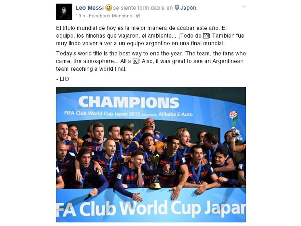 publicación de Messi en Facebook