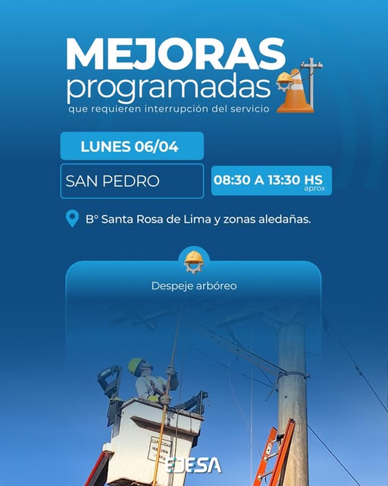 Energía eléctrica: anunciaron una interrupción programada en un barrio de San Pedro