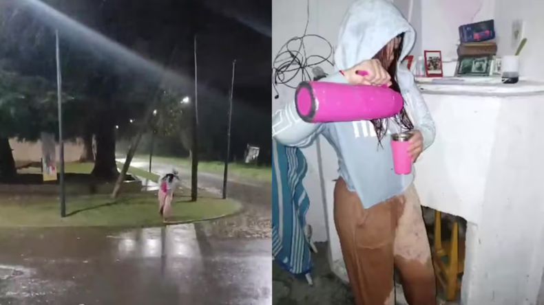 Salió bajo la lluvia con termo y mate para visitar a su amiga, sufrió una fuerte caída y el video se viralizó en TikTok. &nbsp;