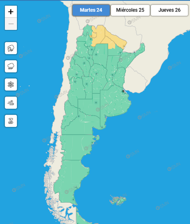 Provincias con alerta amarilla Provincias con alerta amarilla