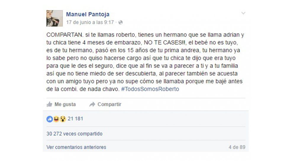 Mensaje en Facebook de Manuel Pantoja