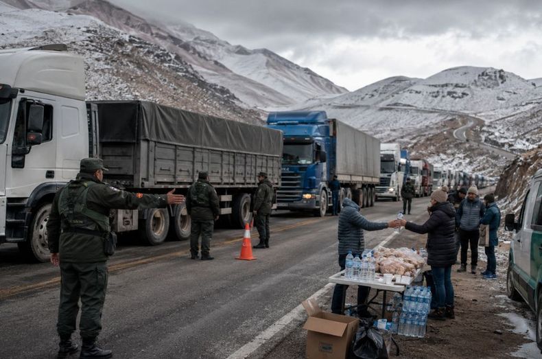 Asistencia a camioneros varados en Paso de Jama - Imagen creada por IA&nbsp;
