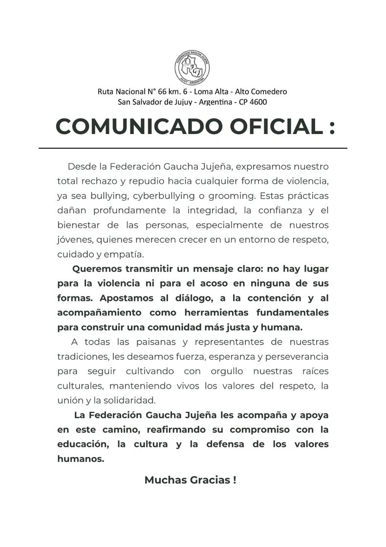 El comunicado de la Federacion Gaucha El comunicado de la Federacion Gaucha