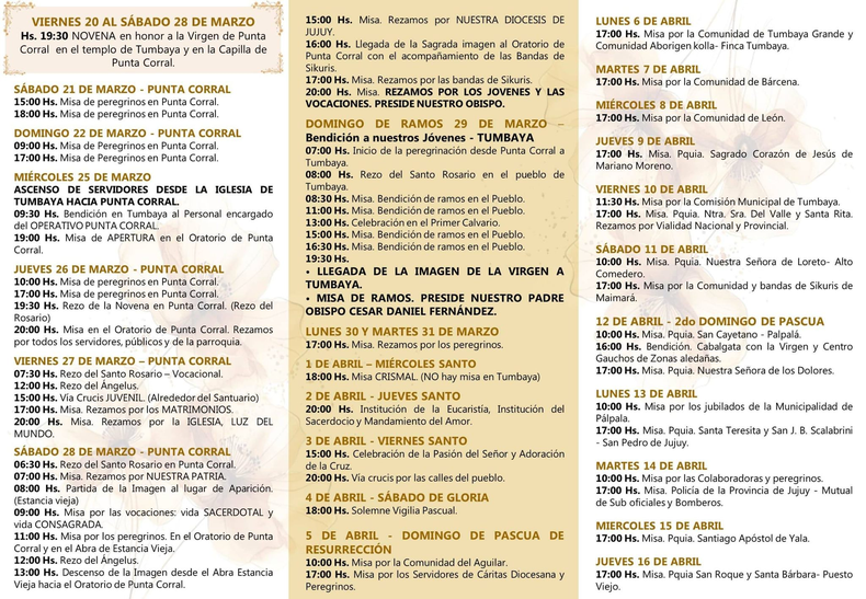 Programa de actividades por la Virgen de Punta Corral: Jóvenes, con María, SEAMOS ARTESANOS DE LA PAZ