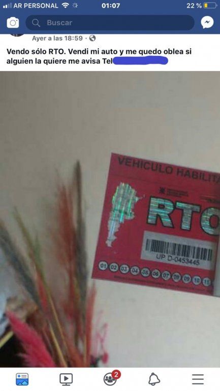 Venden oblea RTO en Facebook