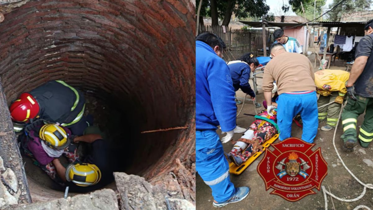 Bomberos salvaron a una mujer que cayó a un pozo ciego.