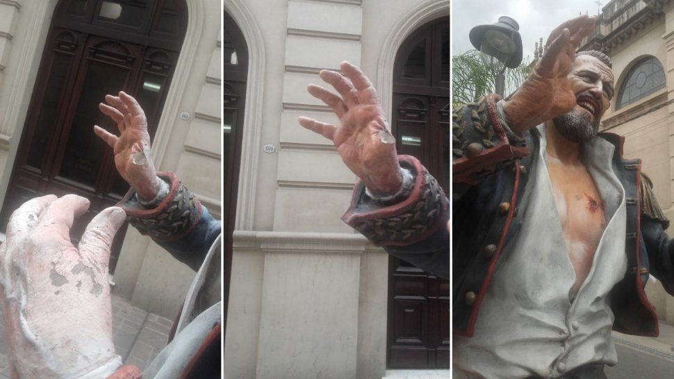 La escultura de Lavalle fue una vez más violentada, esta vez le sacaron un dedo