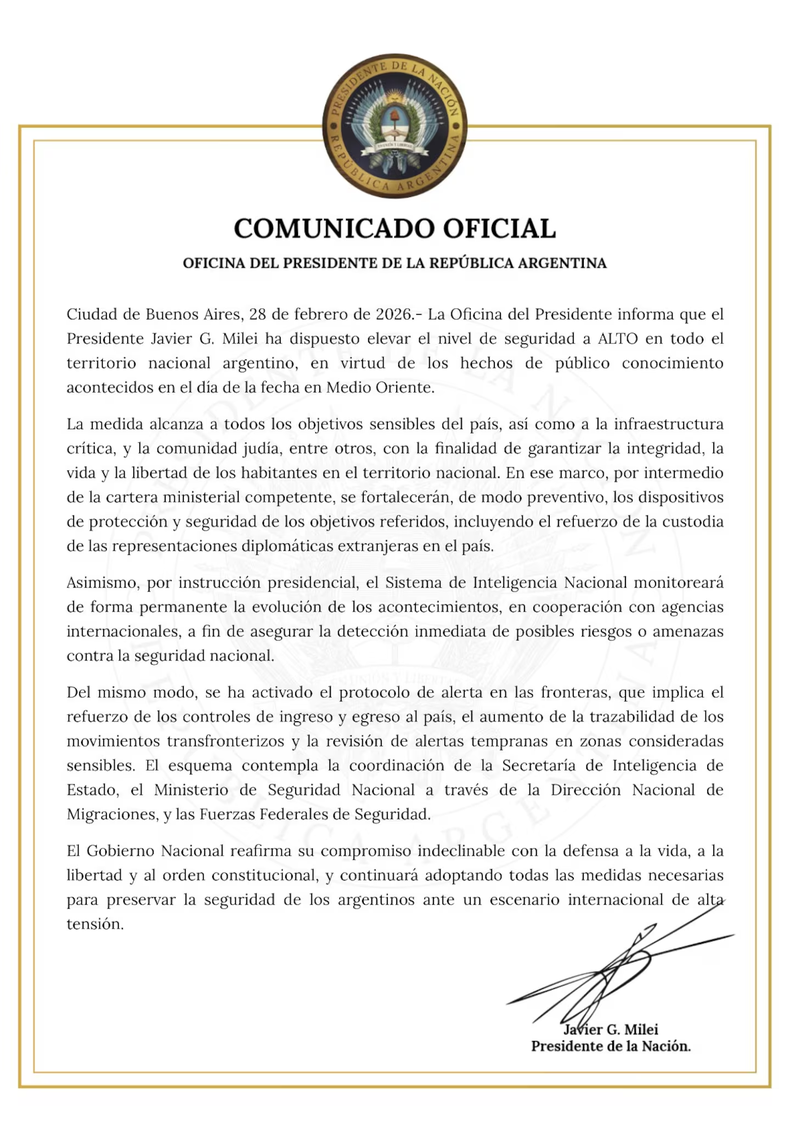 Comunicado de la Argentina Comunicado de la Argentina