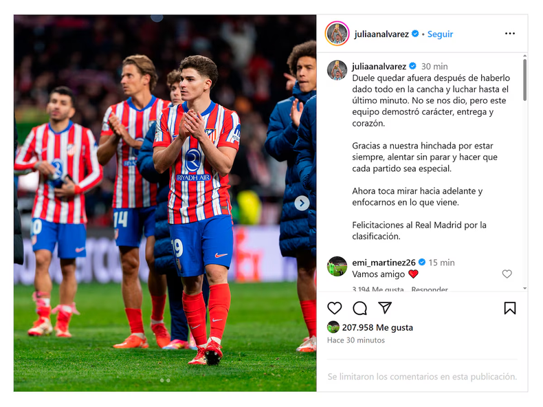 El mensaje de Julián Álvarez tras el penal que le anularon ante Real Madrid