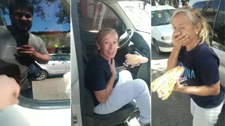 La protagonista, una mujer distraída, se subió al auto equivocado mientras llevaba unos panchos con papas.