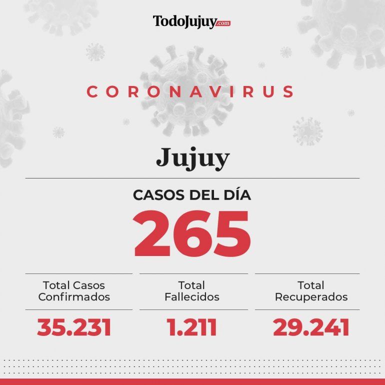 Reporte de casos, fallecidos y recuperados en Jujuy