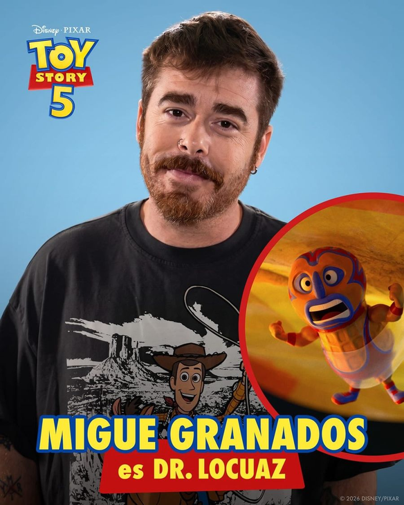 Toy Story 5: En el caso de Migue Granados, el conductor y creador de Olga fue convocado para interpretar a Dr. Locuaz, un juguete que siente temor por la tecnología y que tendrá participación en la trama principal.