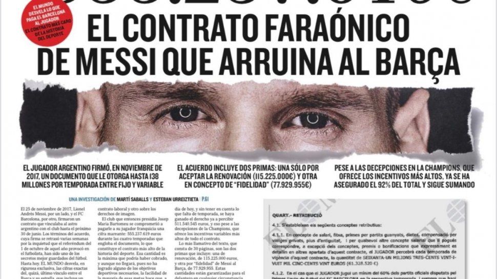 El diario El Mundo publicó el contrato de Lionel Messi con el Barcelona