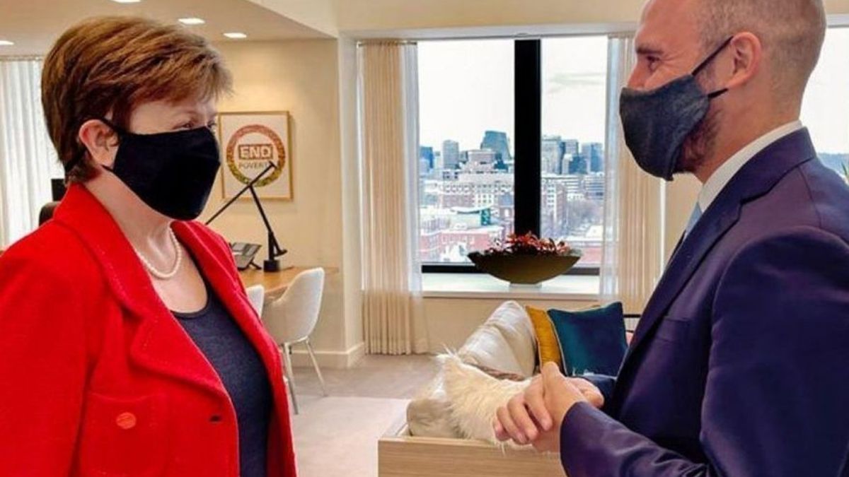Kristalina Georgieva y Martín Guzmán en una reunión en marzo de 2021. /Foto: Ministerio de Economía de la Nación - Archivo
